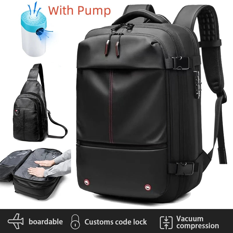 Lot de 3 sacs à dos de voyage à compression sous vide pour ordinateur portable 17 pouces, grande capacité, extensible, avec serrure antivol