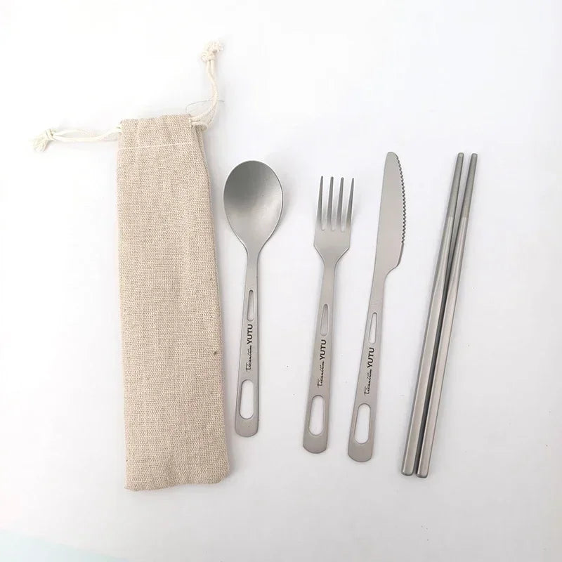 Ensemble de vaisselle en titane pur pour l'extérieur, ménage, couteau et fourchette givrés, cuillère, baguettes, voyage, camping, ensemble de couteaux et fourchettes portables