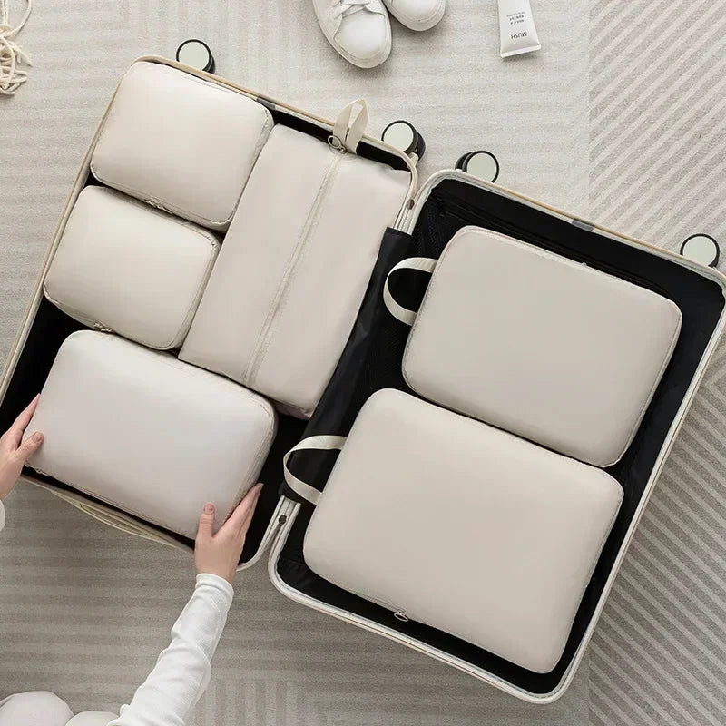 Ensemble de 6 cubes de rangement compressibles et étanches - Sacs de rangement de voyage portables pour bagages/valises avec accessoire pour sac à main