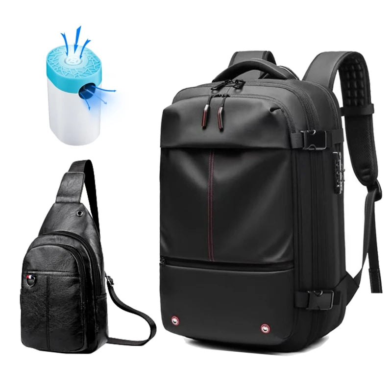 Lot de 3 sacs à dos de voyage à compression sous vide pour ordinateur portable 17 pouces, grande capacité, extensible, avec serrure antivol