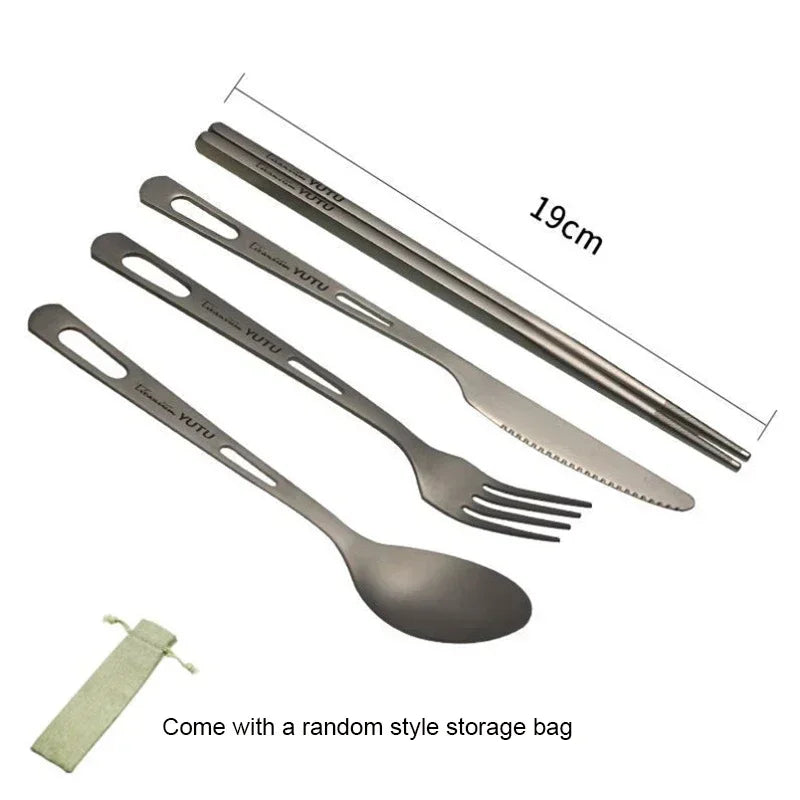 Ensemble de vaisselle en titane pur pour l'extérieur, ménage, couteau et fourchette givrés, cuillère, baguettes, voyage, camping, ensemble de couteaux et fourchettes portables