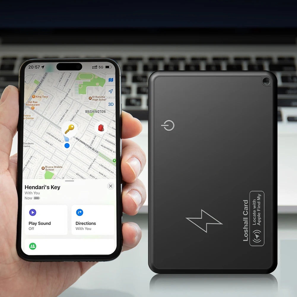 Carte de suivi de portefeuille à chargement sans fil, compatible avec l'application Apple Find My, localisateur d'objets pour étiquette de bagage, sac à main, passeport