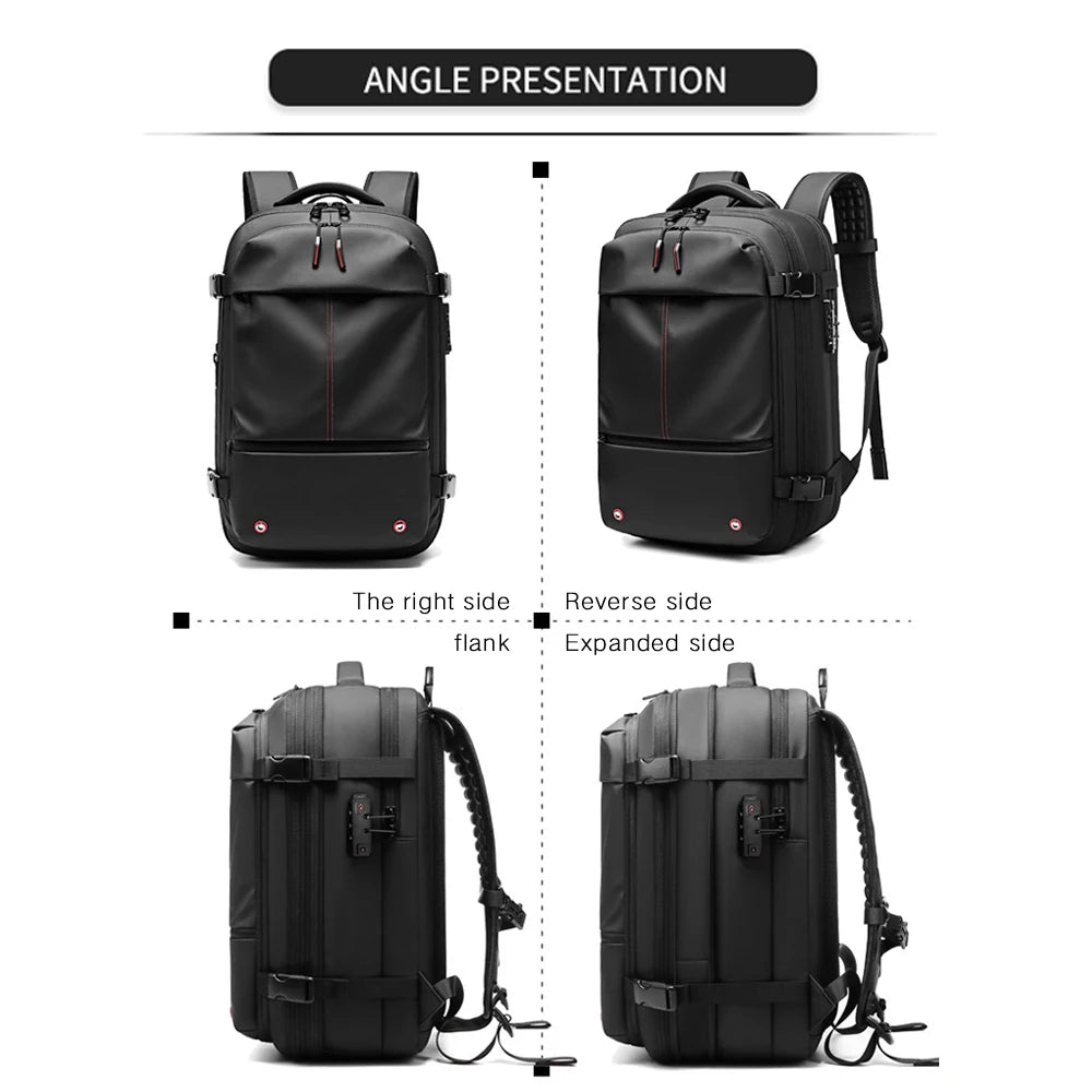 Lot de 3 sacs à dos de voyage à compression sous vide pour ordinateur portable 17 pouces, grande capacité, extensible, avec serrure antivol