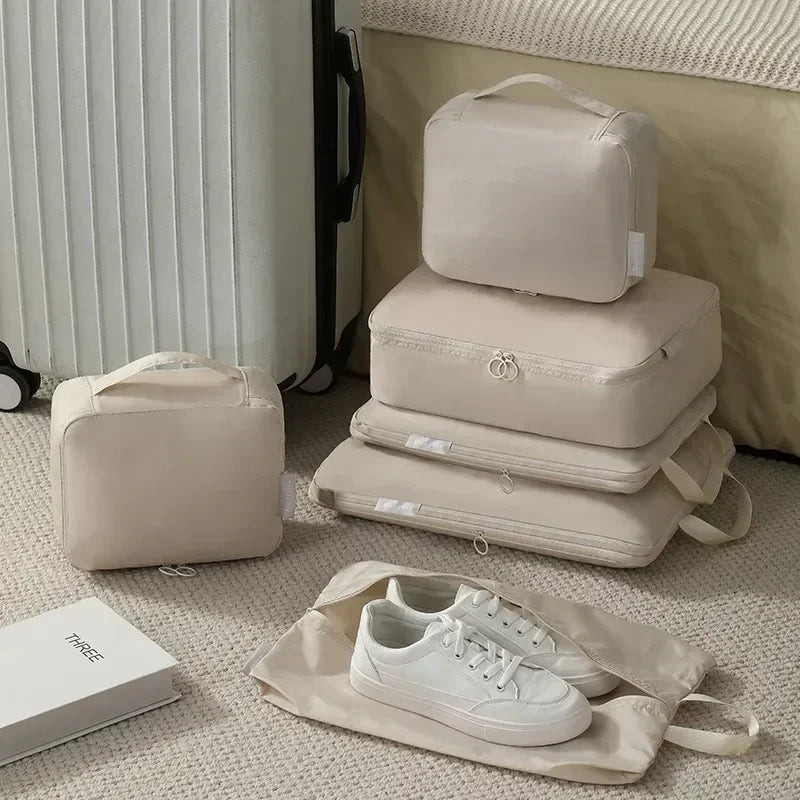 Ensemble de 6 cubes de rangement compressibles et étanches - Sacs de rangement de voyage portables pour bagages/valises avec accessoire pour sac à main