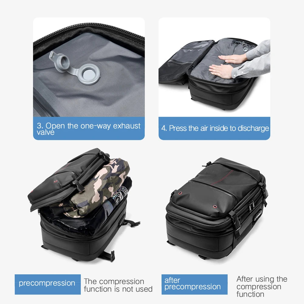 Lot de 3 sacs à dos de voyage à compression sous vide pour ordinateur portable 17 pouces, grande capacité, extensible, avec serrure antivol