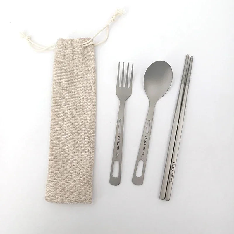 Ensemble de vaisselle en titane pur pour l'extérieur, ménage, couteau et fourchette givrés, cuillère, baguettes, voyage, camping, ensemble de couteaux et fourchettes portables