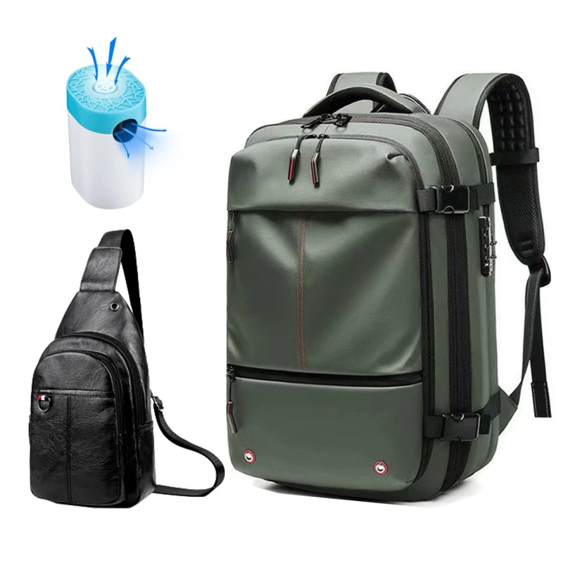 Lot de 3 sacs à dos de voyage à compression sous vide pour ordinateur portable 17 pouces, grande capacité, extensible, avec serrure antivol